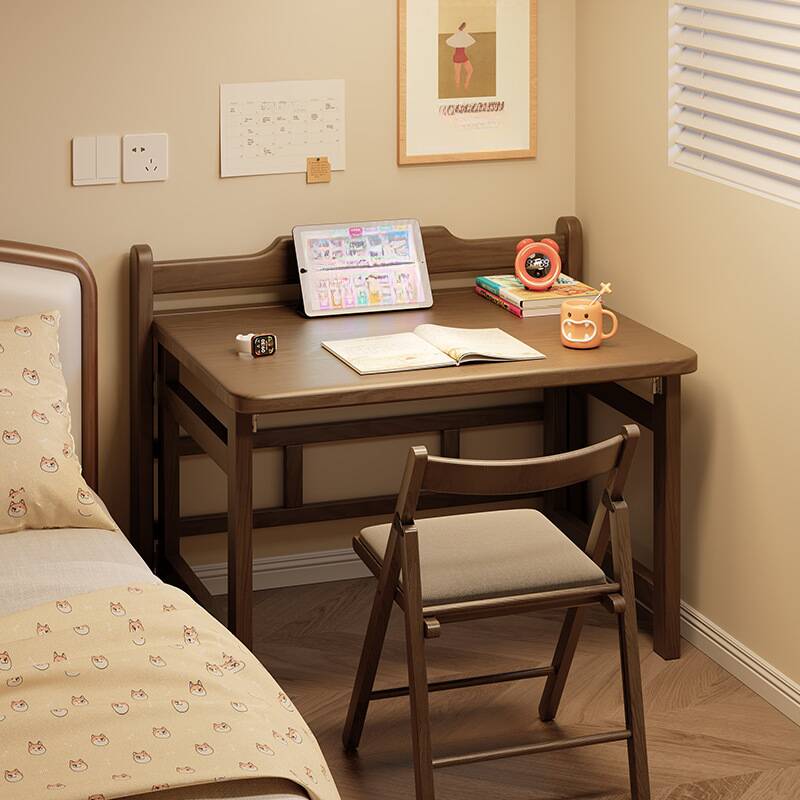 Modern Rectangular Auburn/Unfinished Natural Wood Compact Writing Table