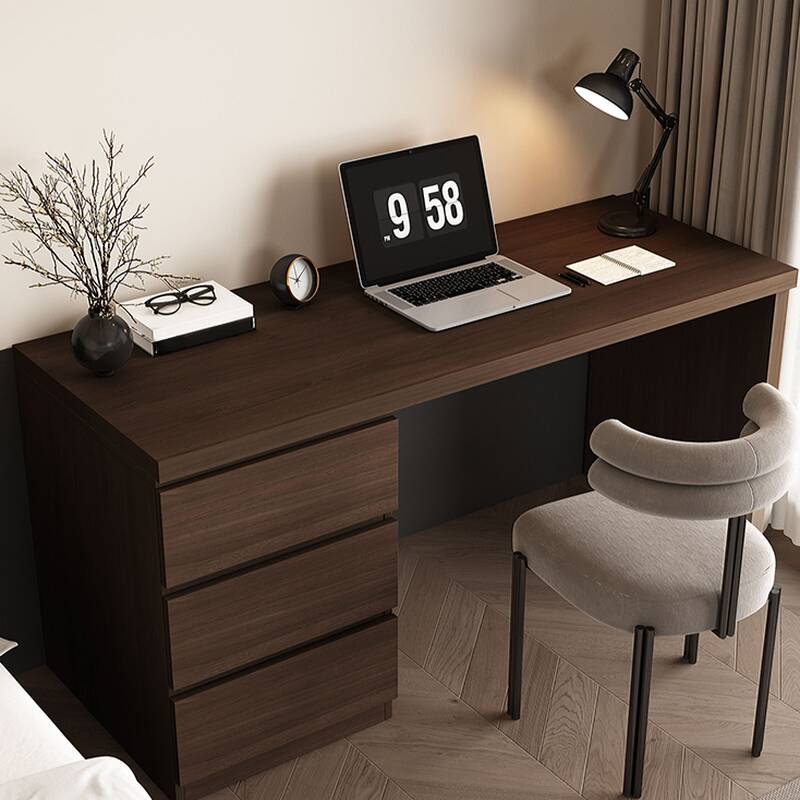 Trendy Rectangular Laminate Writing Table in Midnight Black/Auburn/Cream with Drawers and Reversible Corner