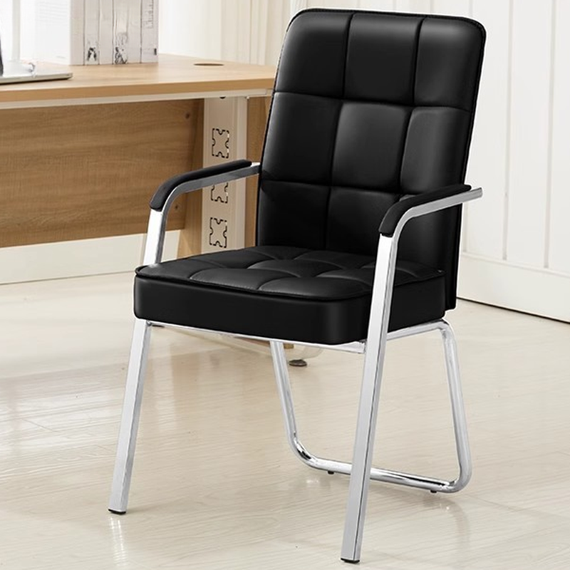 Simple Style Midnight Black Office Chairs with Metal Armrest and Ergonomic Design