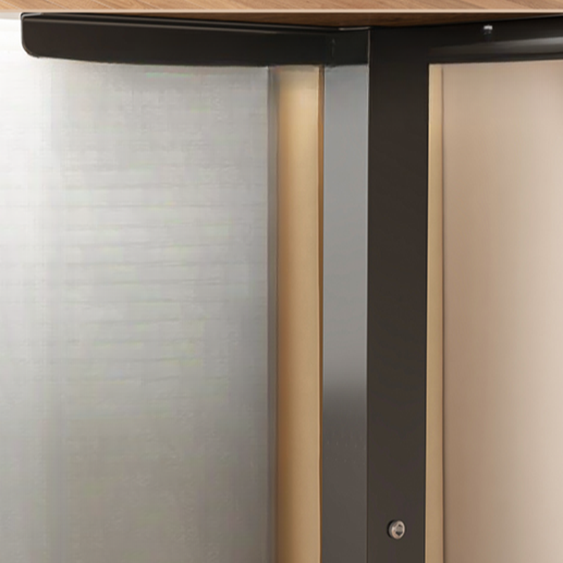 Modern Rectangular Height-Adjustable Laminate Desk in Midnight Black/Chalk/Light Brown with Cable Management and Hand-Operated Office Computer Desk