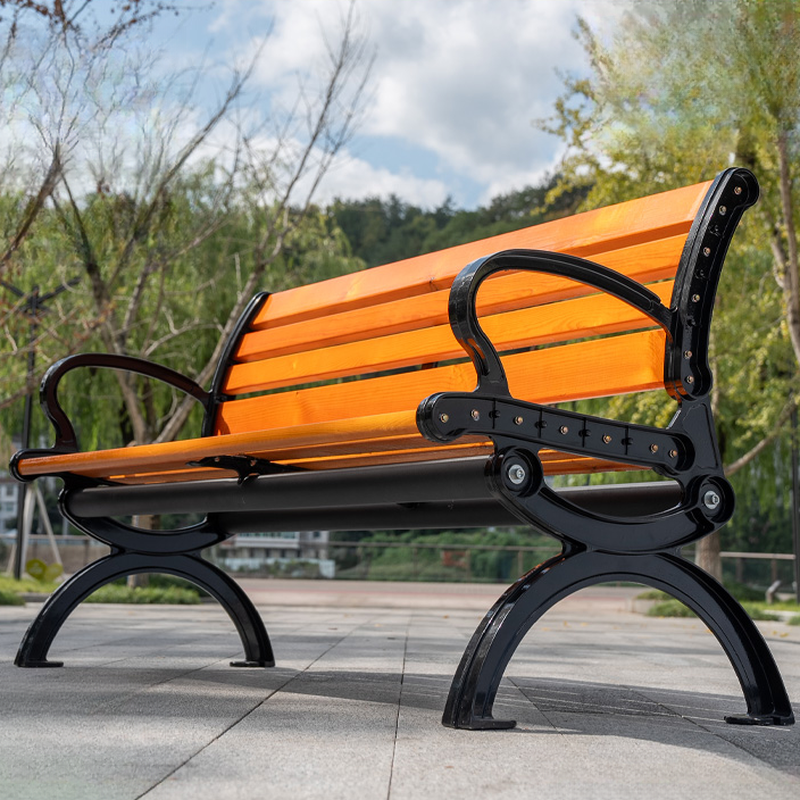 Simple Outdoor Bench with Alloy Back, Curved Arm, and Ink Frame