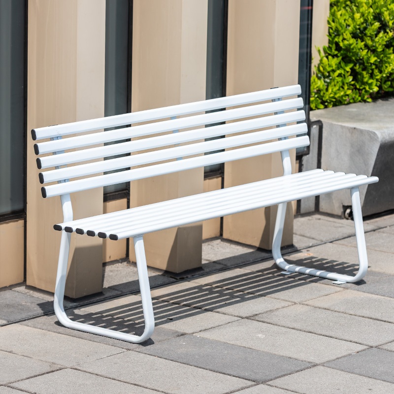 Simple Outdoor Bench with Steel Frame and Back