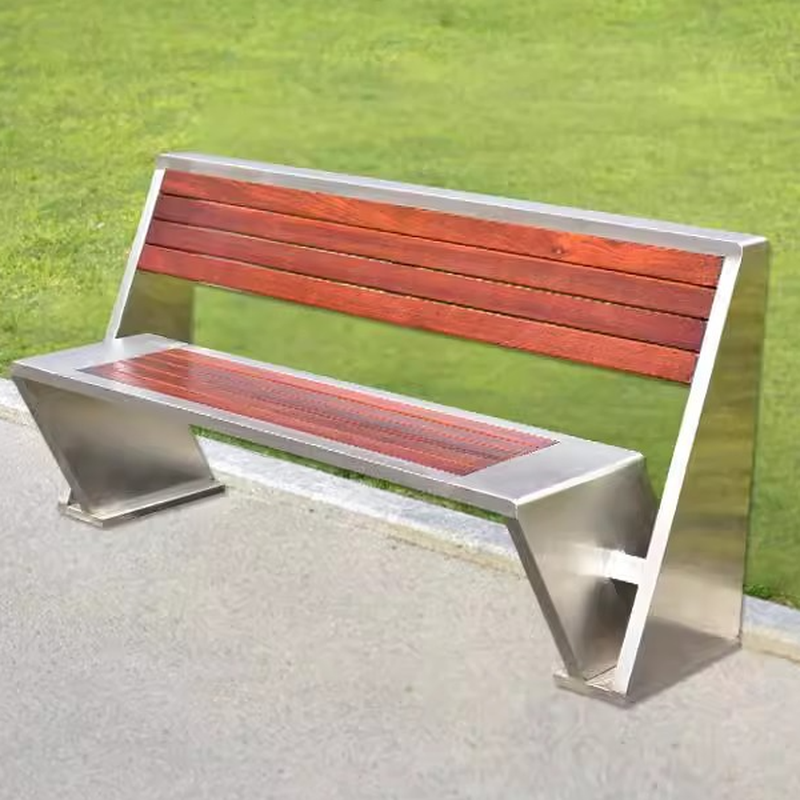 Simple Outdoor Bench with Engineered Wood Back and Metallic Frame