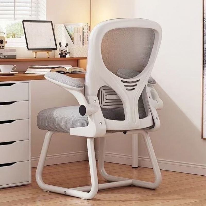 Simple Ergonomic Upholstered Office Chairs in Midnight Black/Light Gray with Armrest, Lumbar Support, and Flip-Up Armrest