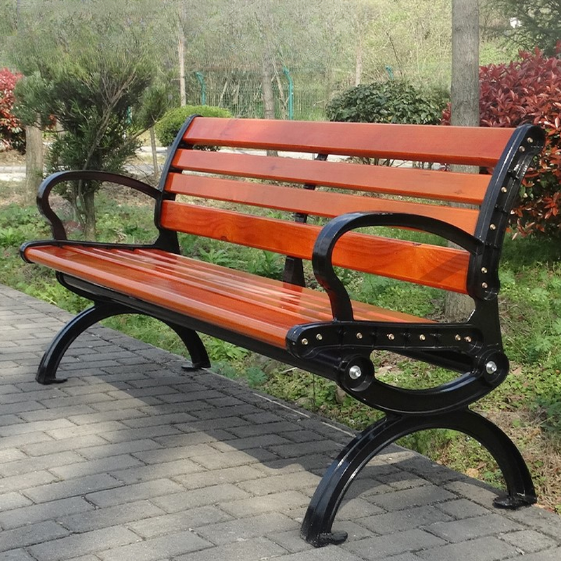 Simple Outdoor Bench with Alloy/Laminate in Sepia, Back and Curved Arm