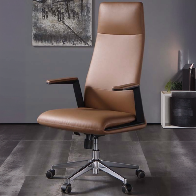 Simple Style Caramel Tanned Hide Office Chairs with Armrest, Portable Wheels, and Ergonomic Design