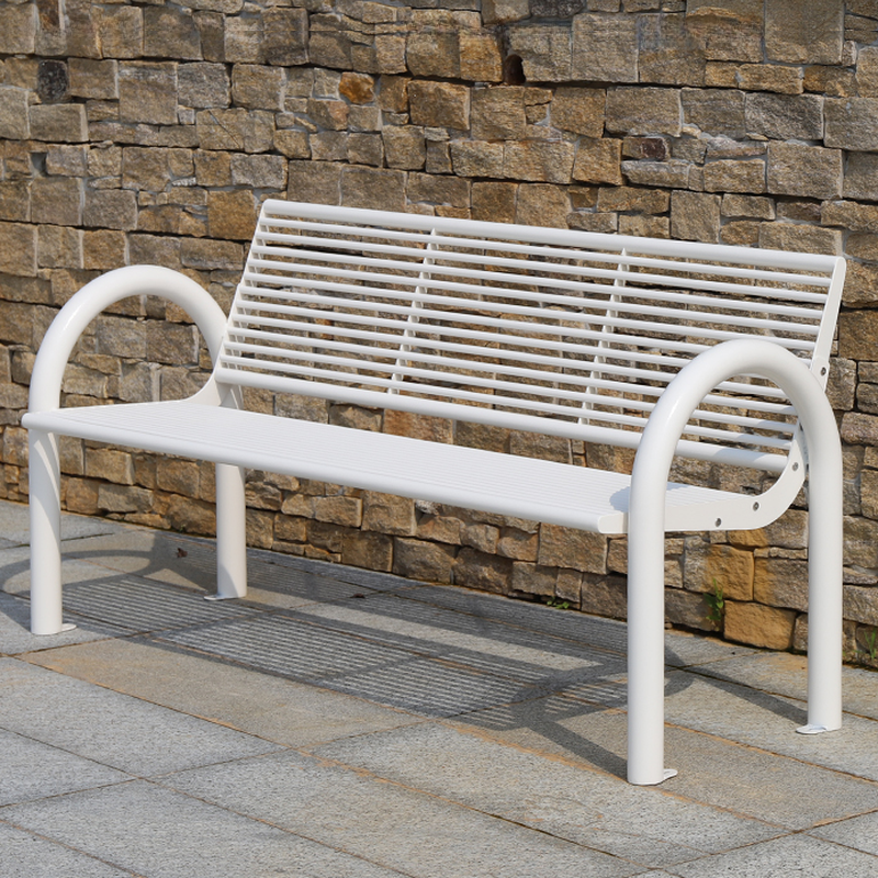 Simple Outdoor Bench with Steel Black/Emerald Green Finish, Featuring Back and Curved Arm