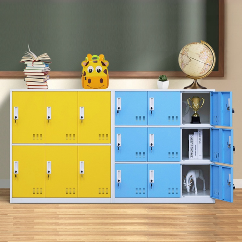 Steel 2 Tiers/3-tier School Lockers with Key Locking Mechanism and Louvered Doors, Featuring 9 Compartments/Six Compartments/Four Compartments, 3-Wide/2-Wide