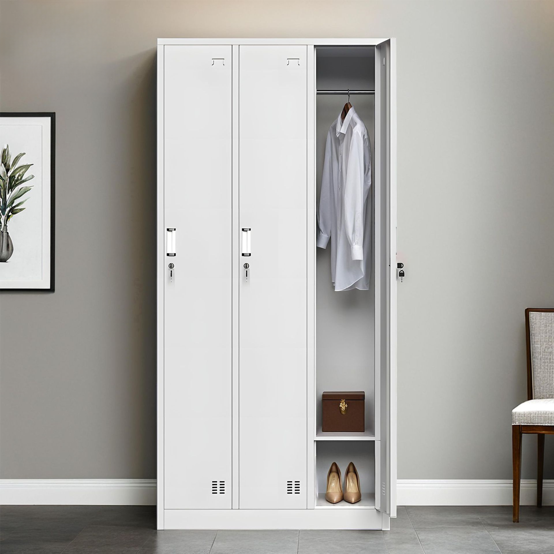 Aluminum Steel Gym & Locker Room Lockers with Shoe Storage, Key Locking Mechanism, Louvered Door, and 3-Wide/4-Wide Compartments