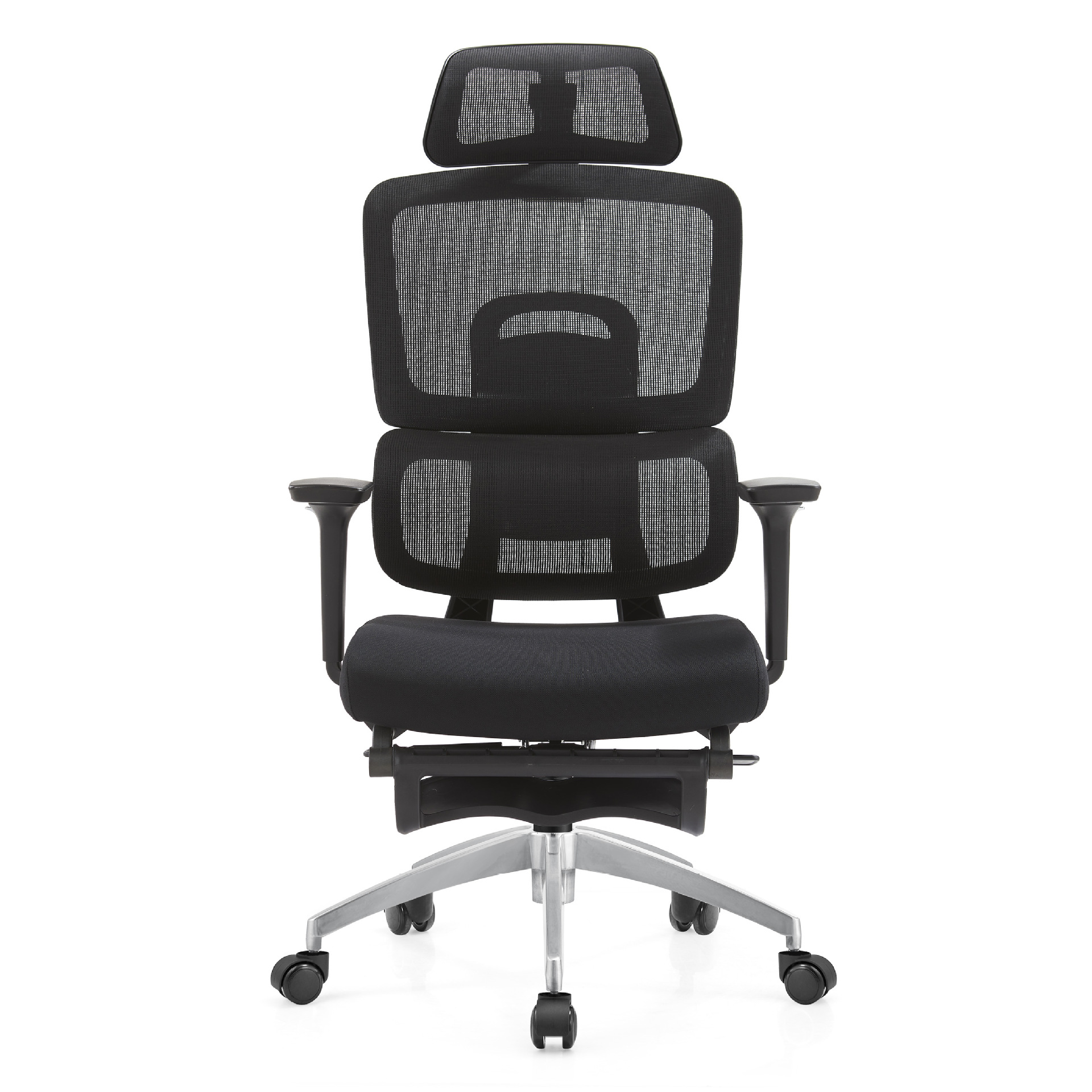Upholstered Midnight Black Office Chairs with Leg Rest, Lumbar Support, Tilt Available, Adjustable Back Angle, and Headrest