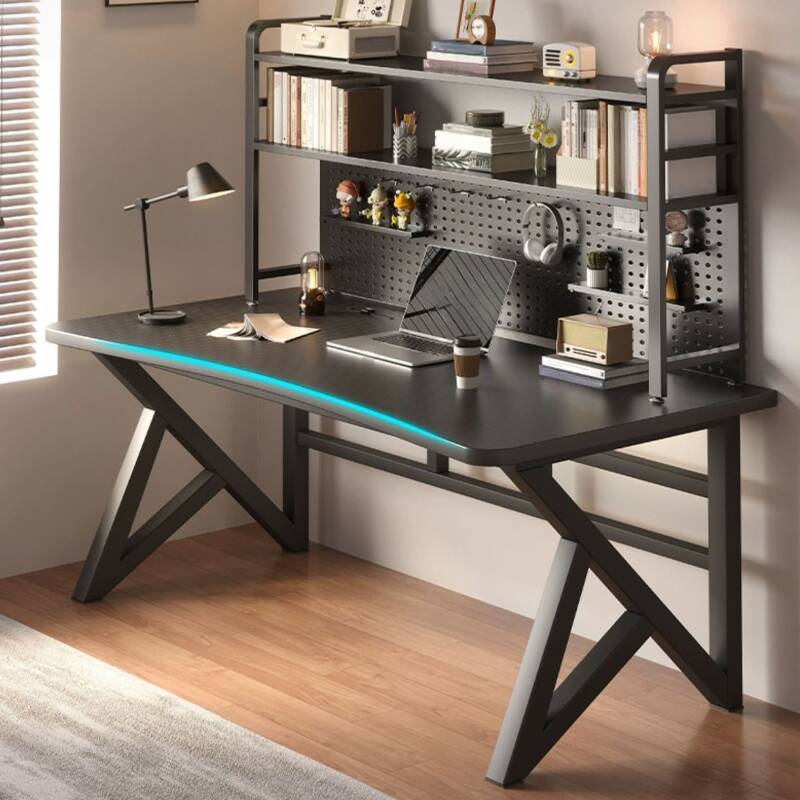 Minimalist Arced Ink/Grey Timber Computer Work Desk with Cord Management