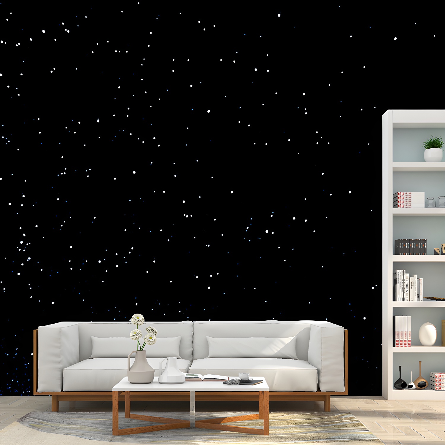 Whole Night Sky Star Mural Wallpaper Waterproof Modernist Bedroom Wall Art in Black