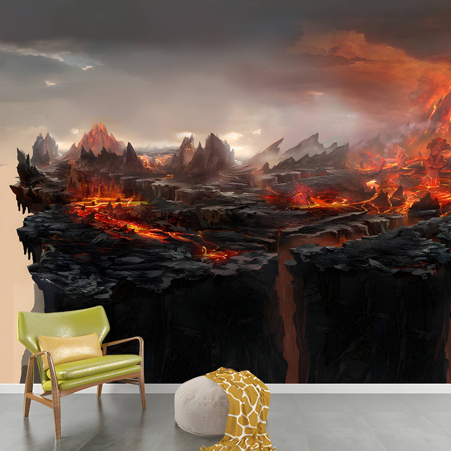 Photography of Volcano Eruption Mural for Accent Wall, Black-Red, Custom Size Available