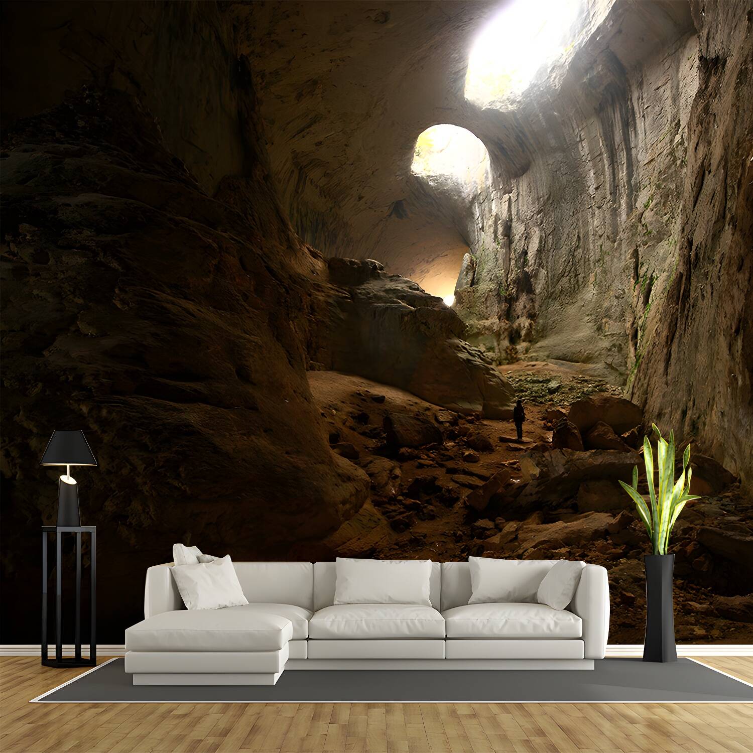 Modern Interior Cave Wallpaper Mural for Home Custom Wall Art in Brown, Non-Woven Cloth