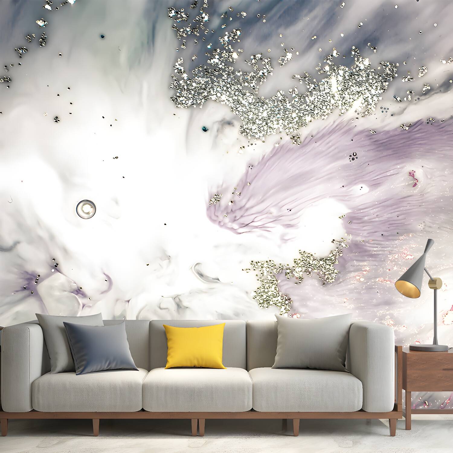 Modernist Abstract Wallpaper Mural Purple Living Room Wall Decor, Made to Measure