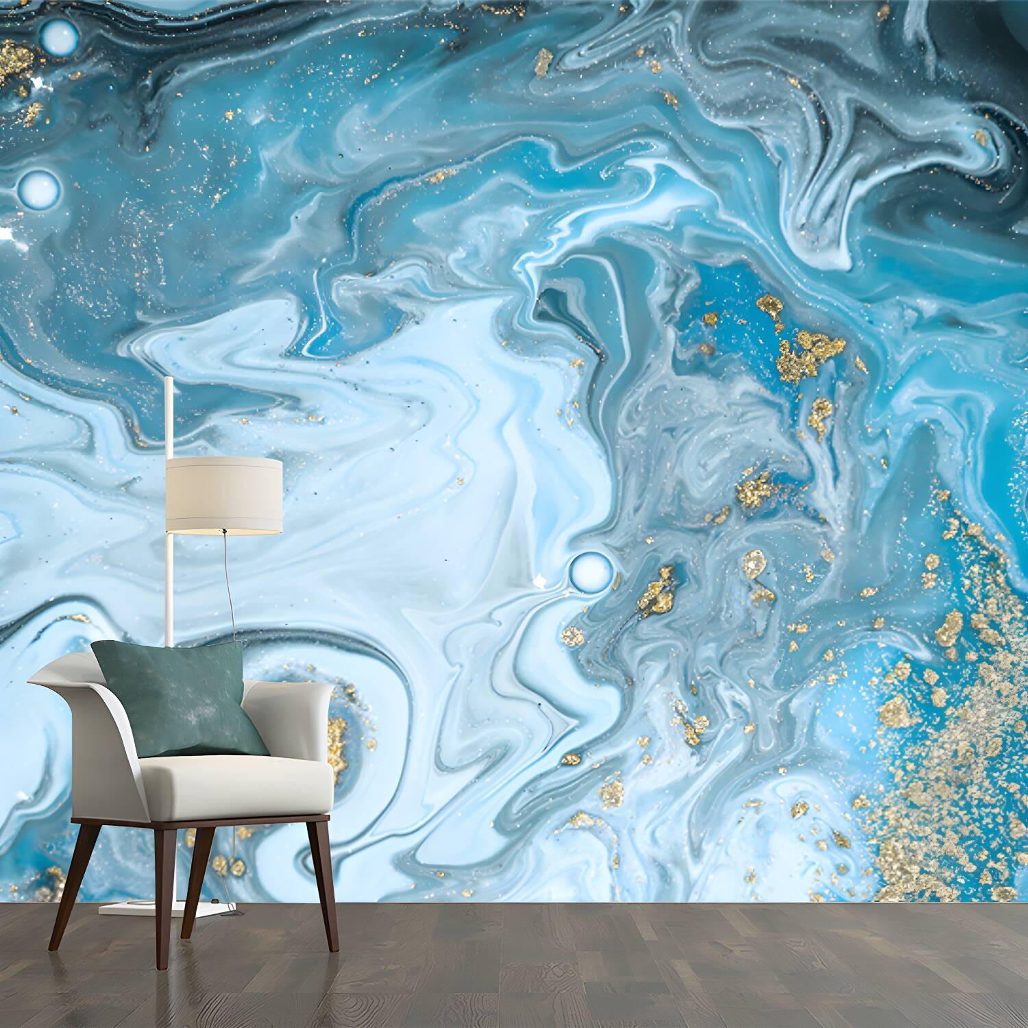 Whole Ocean Waves Mural Decal Tropix Beautiful Scenery Wall Art in Blue for Hallway