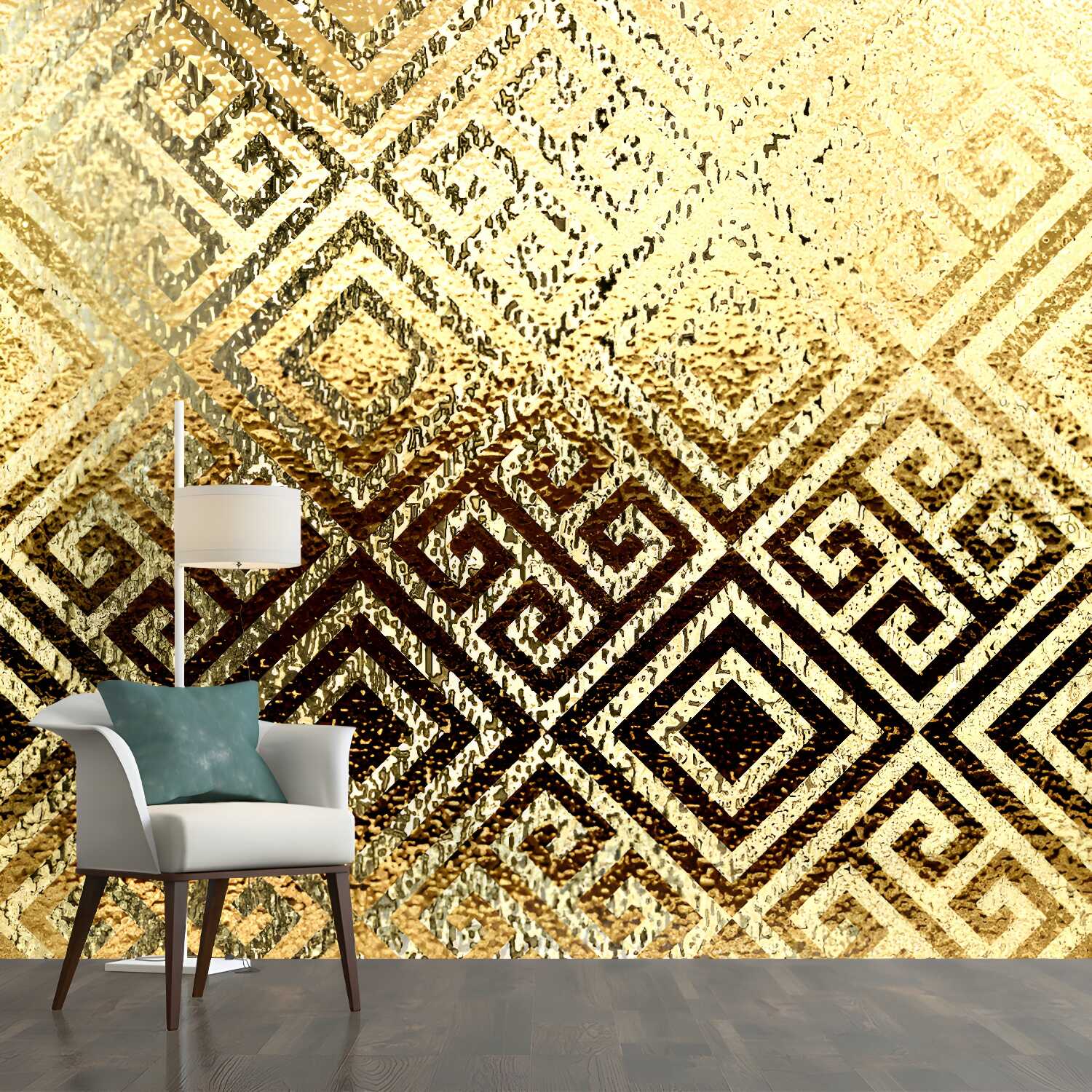 Gold Foil Wallpaper Mural Geometric Pattern Artistic Moisture Resistant Wall Decor