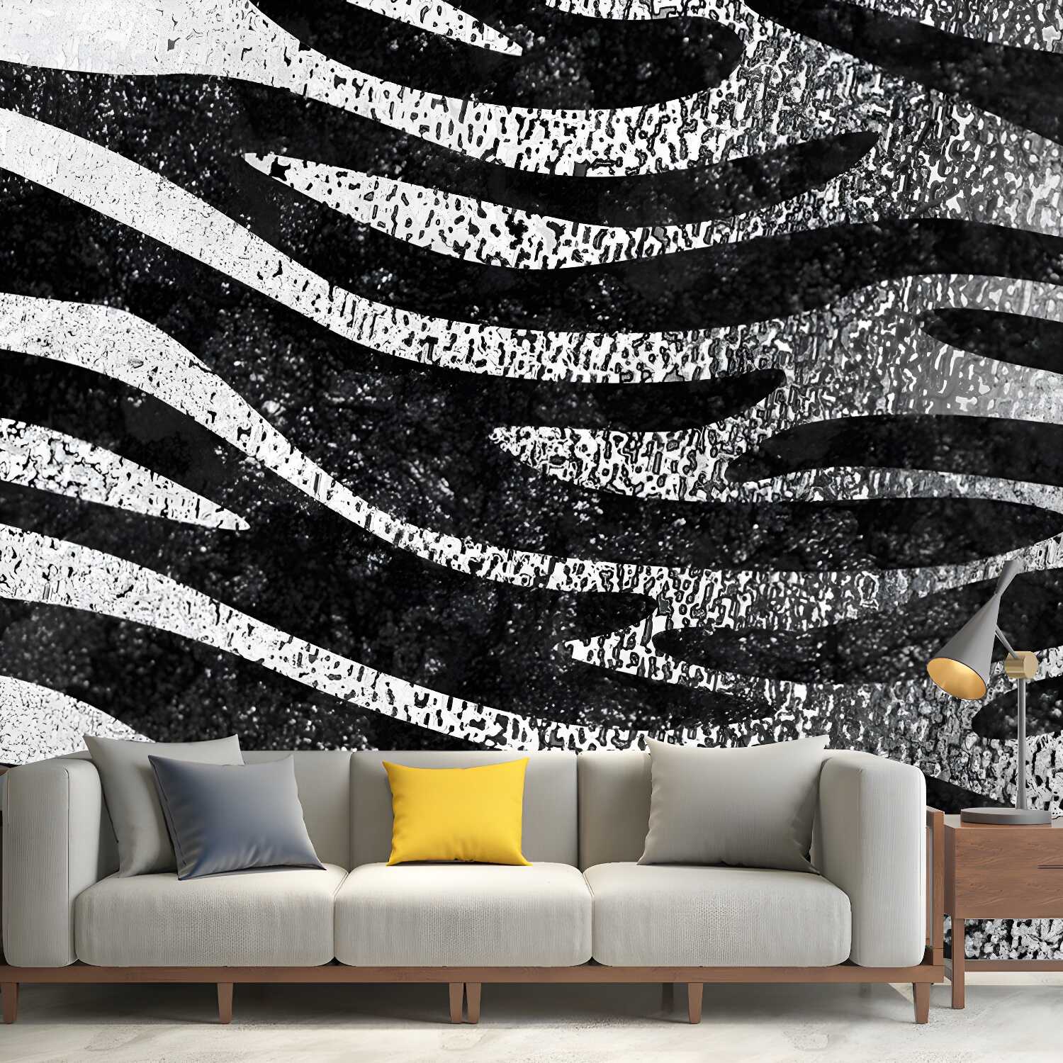 Zebra Print Foil Wall Mural Modern Glittering Wall Covering in Dark Colour for Home