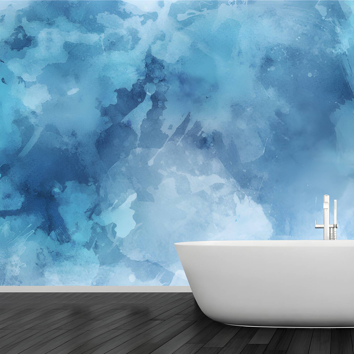 Blue Tie Dye Mural Wallpaper Abstract Artistic Stain-Proof Wall Decor for Living Room