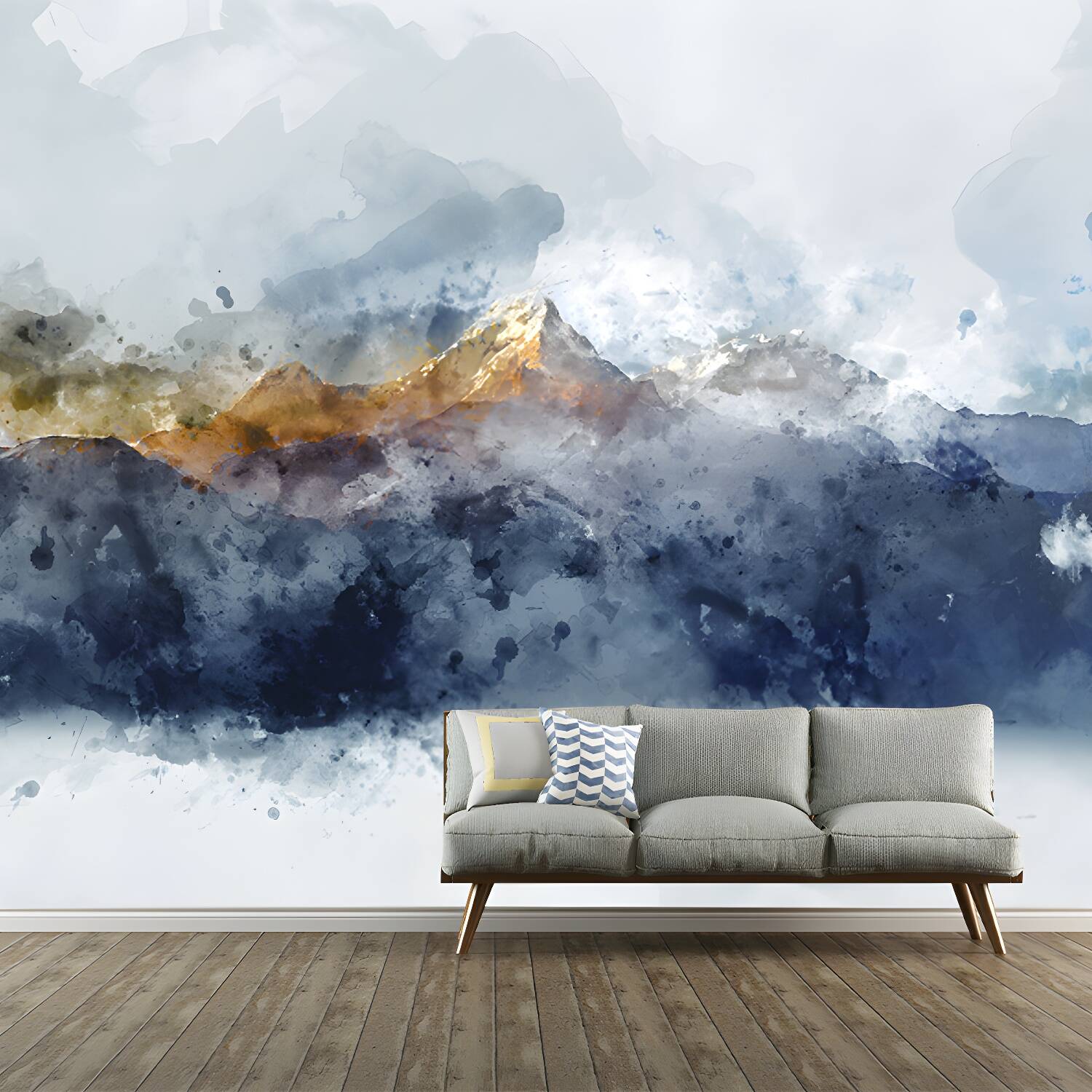 Artistry Foggy Mountain Wall Mural Grey Water Resistant Wall Decoration for Bedroom