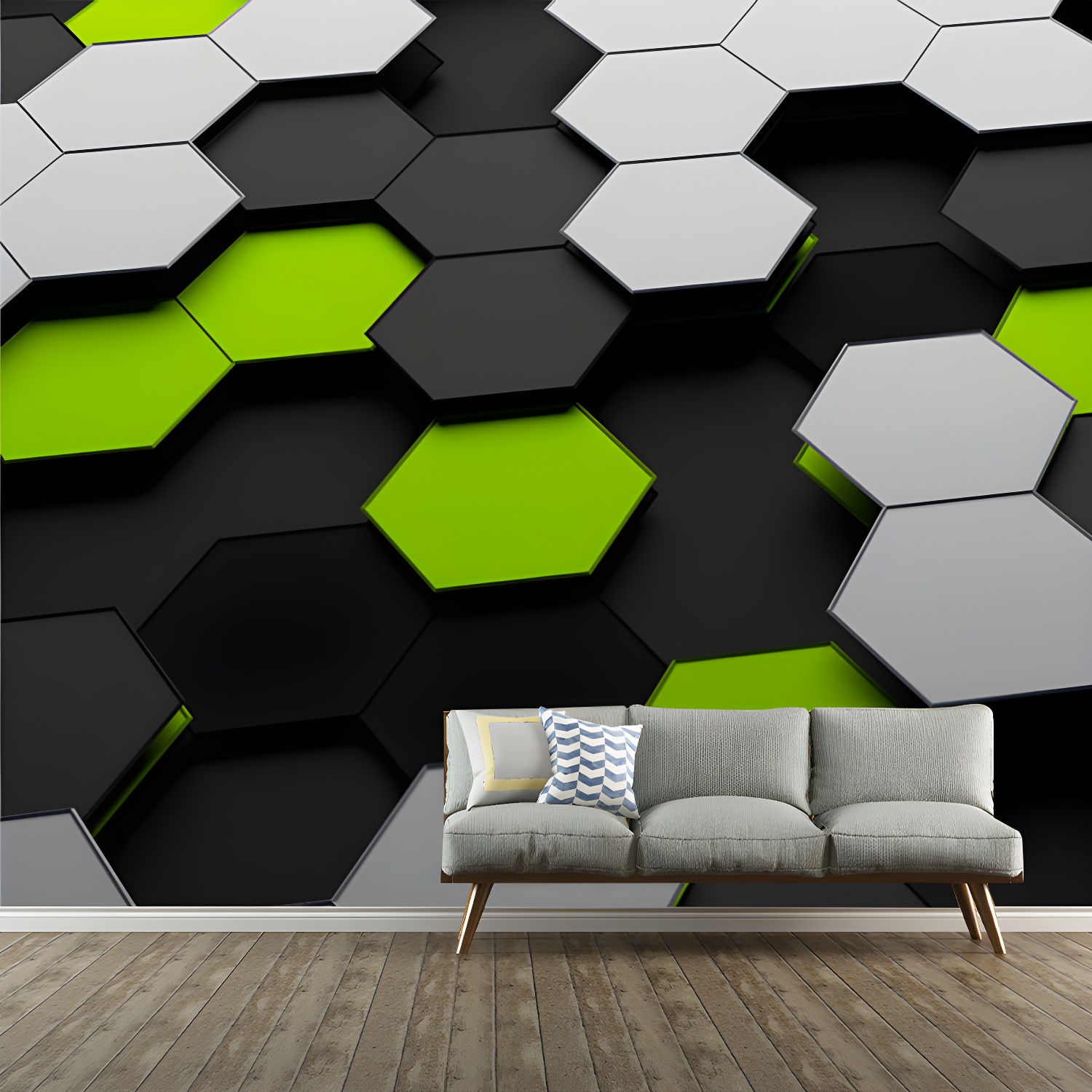 Novelty 3D Illusion Honeycomb Mural Dark Colour Living Room Wall Art, Custom Size