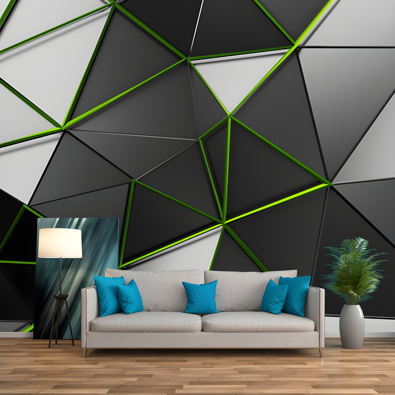 Contemporary Origami Wall Paper Mural Grey 3D Geometry Wall Art for Boys Bedroom