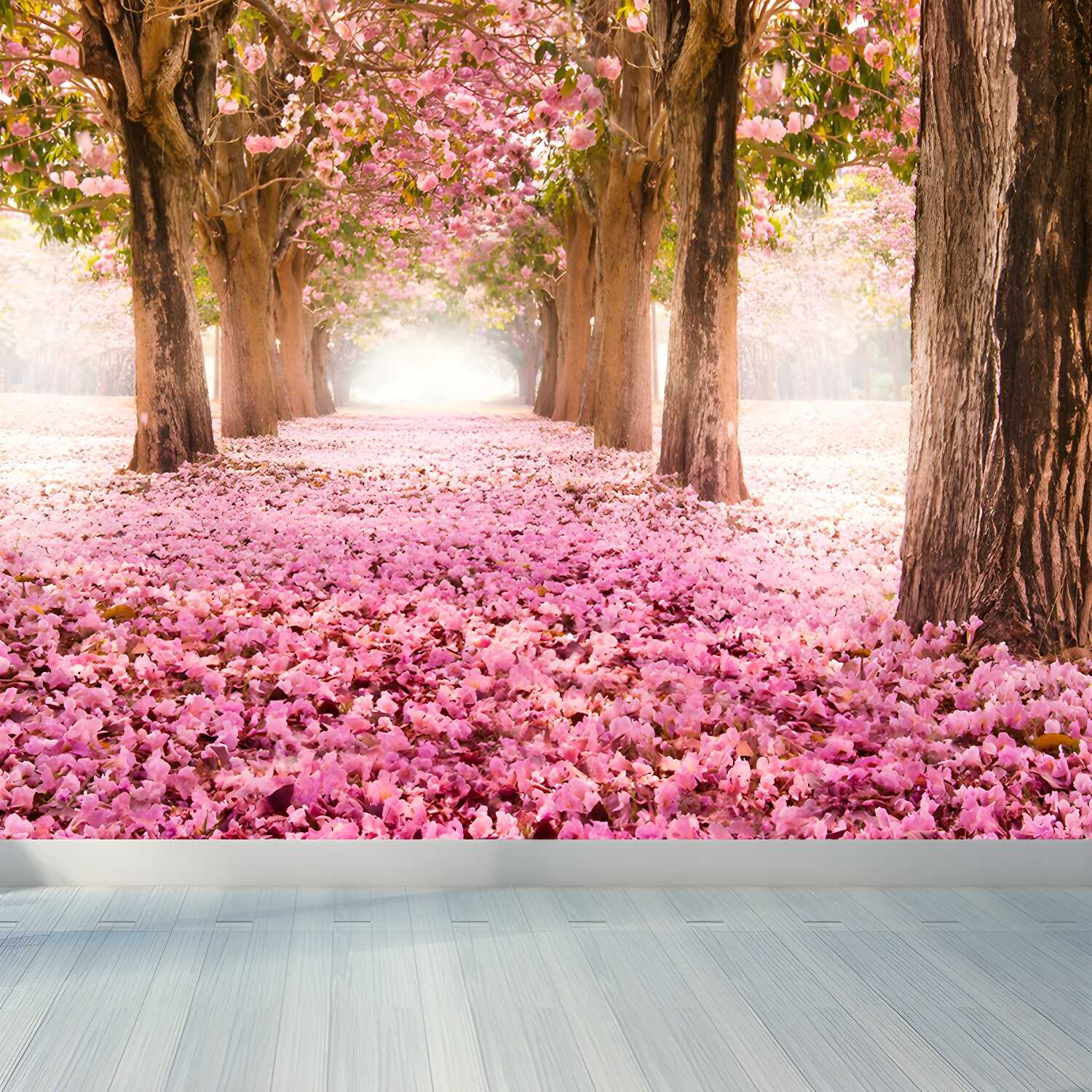 Pink Flower Landscape Mural Wallpaper Stain Resistant Modern Dining Room Wall Covering