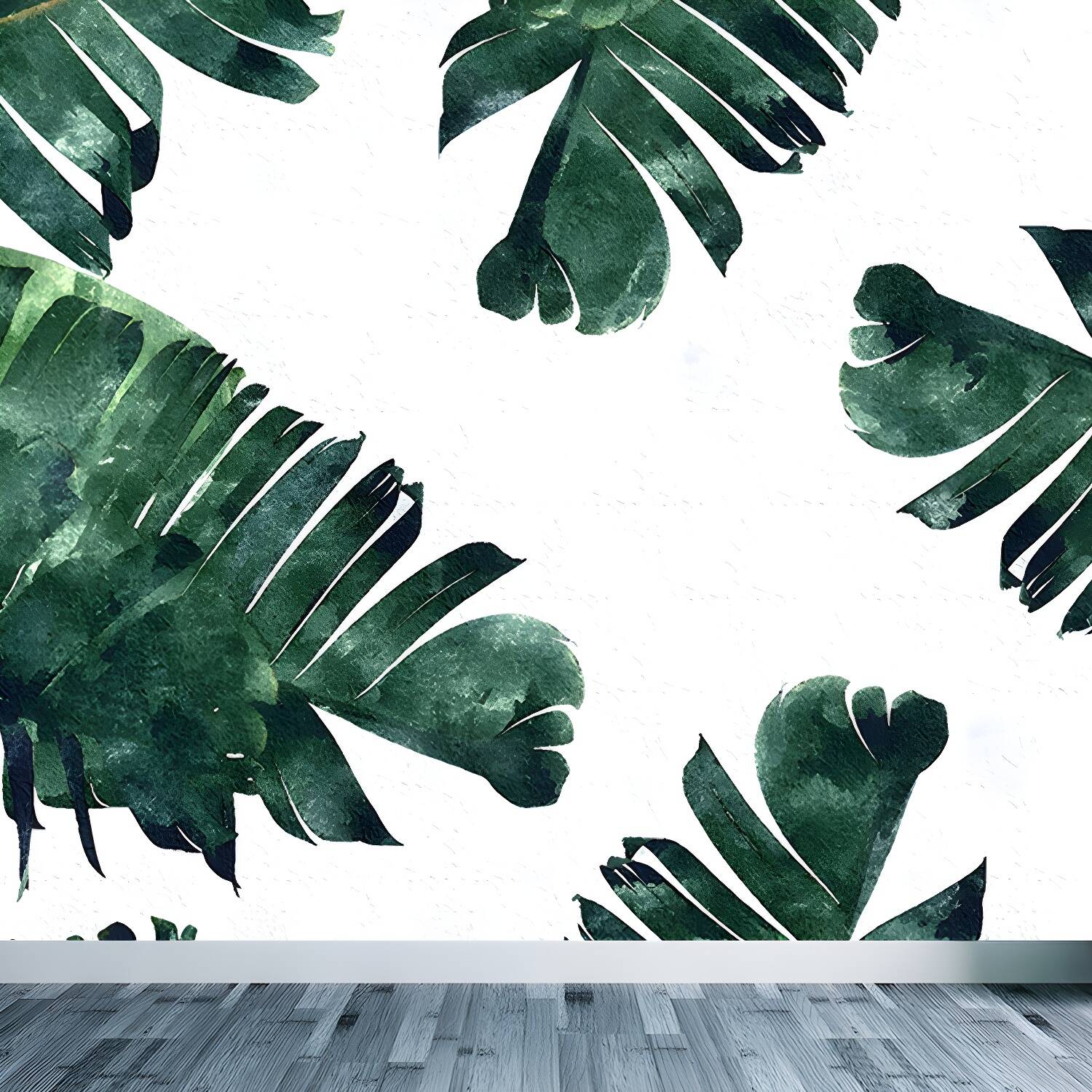 Light Colour Diverse Leaves Mural Moisture Resistant Tropical Living Room Wall Covering