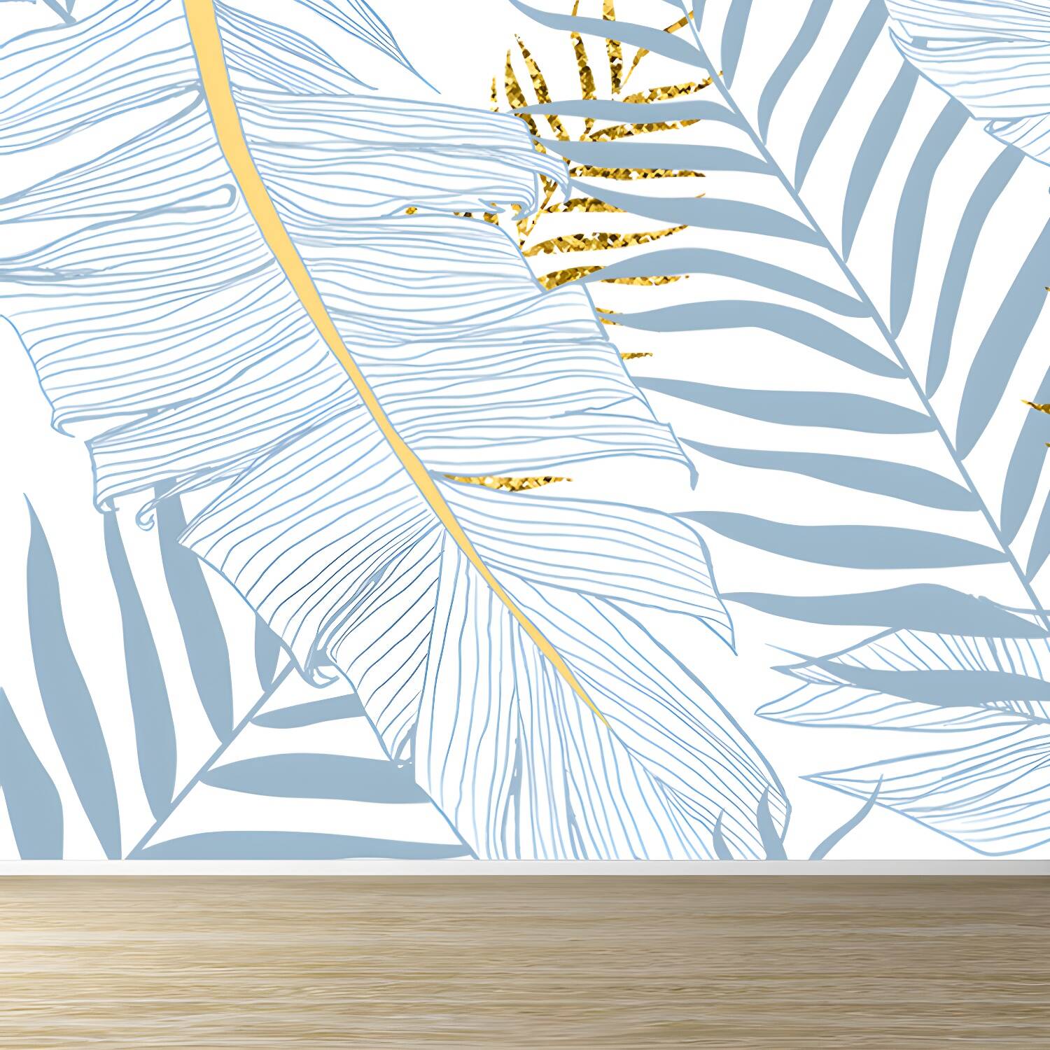 Leaves Print Wall Mural Tropical Washable Living Room Wall Covering, Personalize