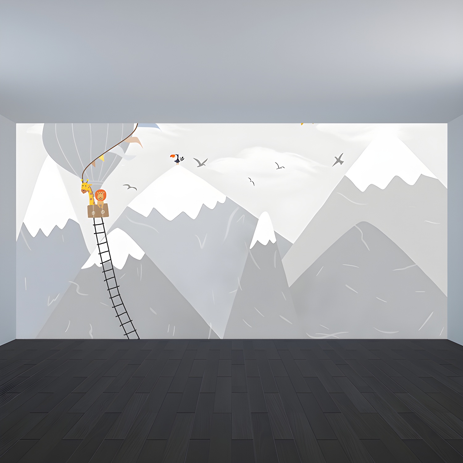 Waterproof Balloon and Mountain Mural Children's Art Non-Woven Wall Decor, Custom