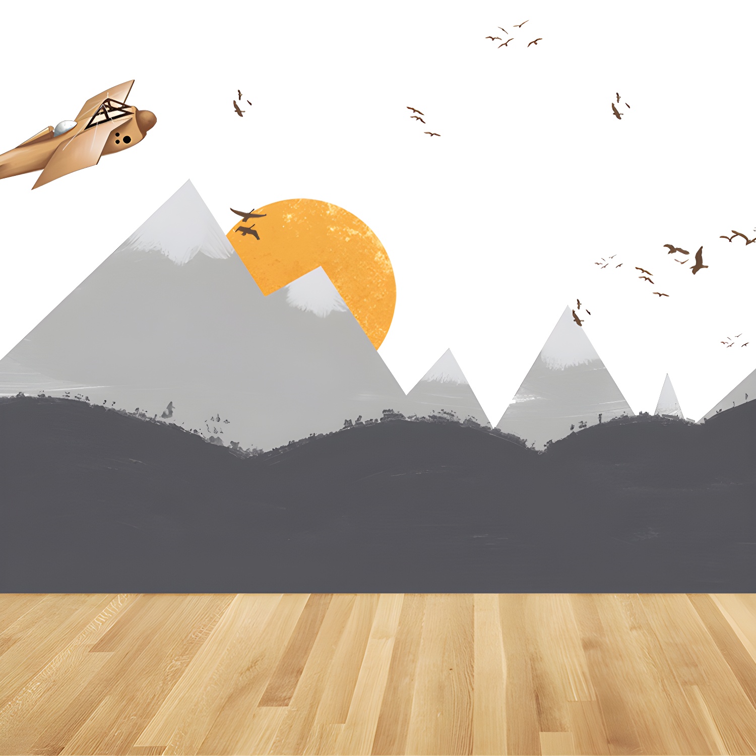 Gray Sun and Hills Mural Wallpaper for Decoration Children's Art Kids Room Wall Covering