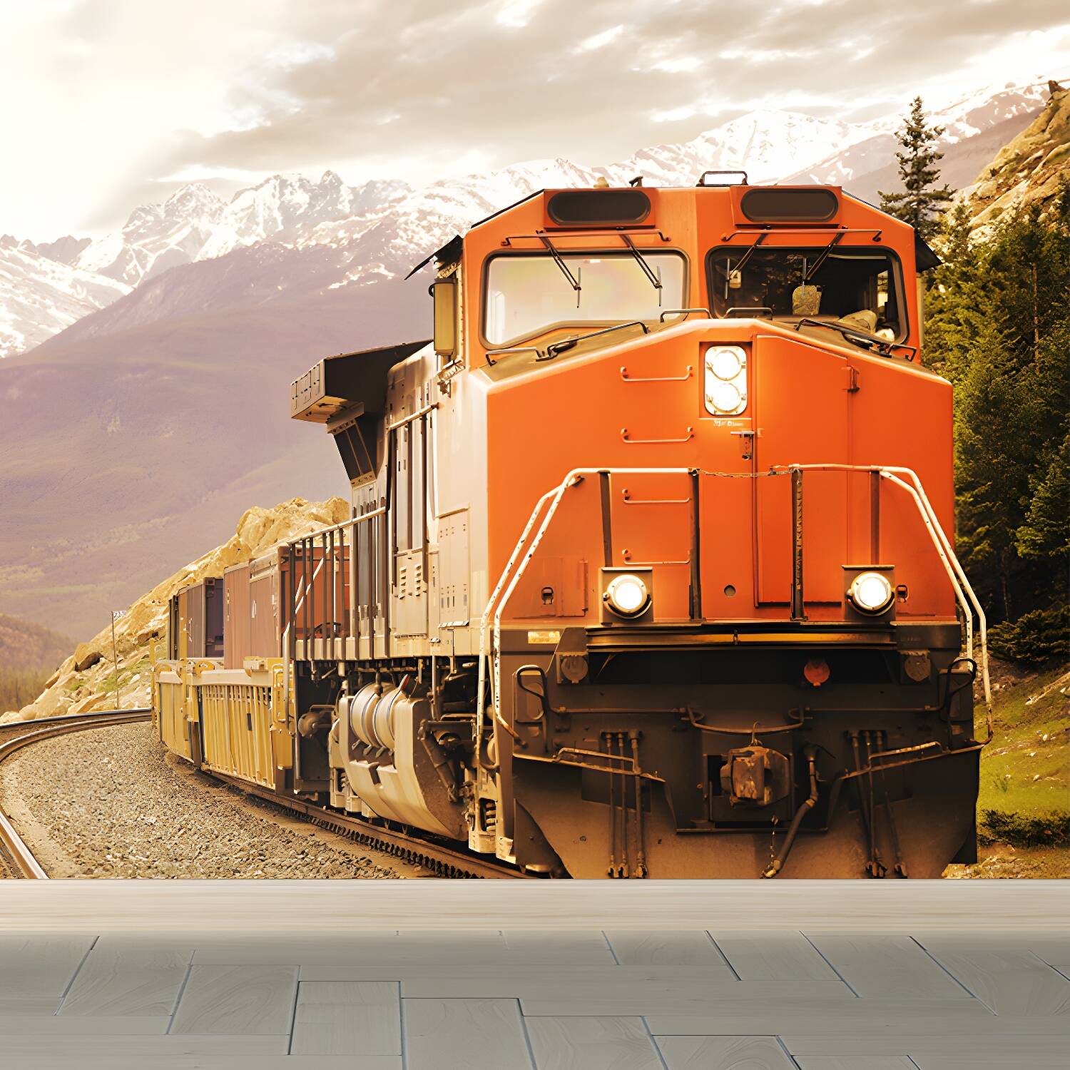 Giant Industrial Mural Wallpaper in Pastel Colour Railroad Train Wall Art, Custom