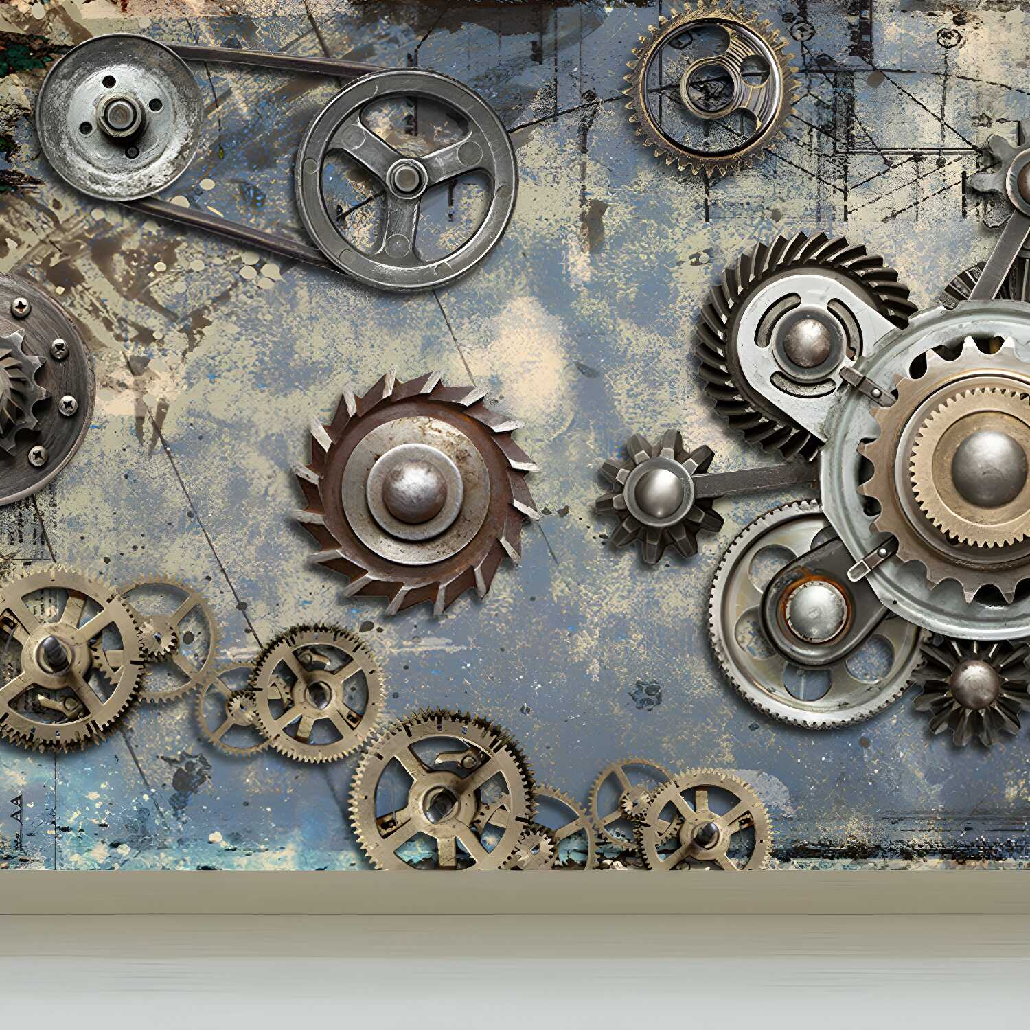 Industrial Metal Gearing Wall Mural Light Colour Chain Transmission Wall Covering