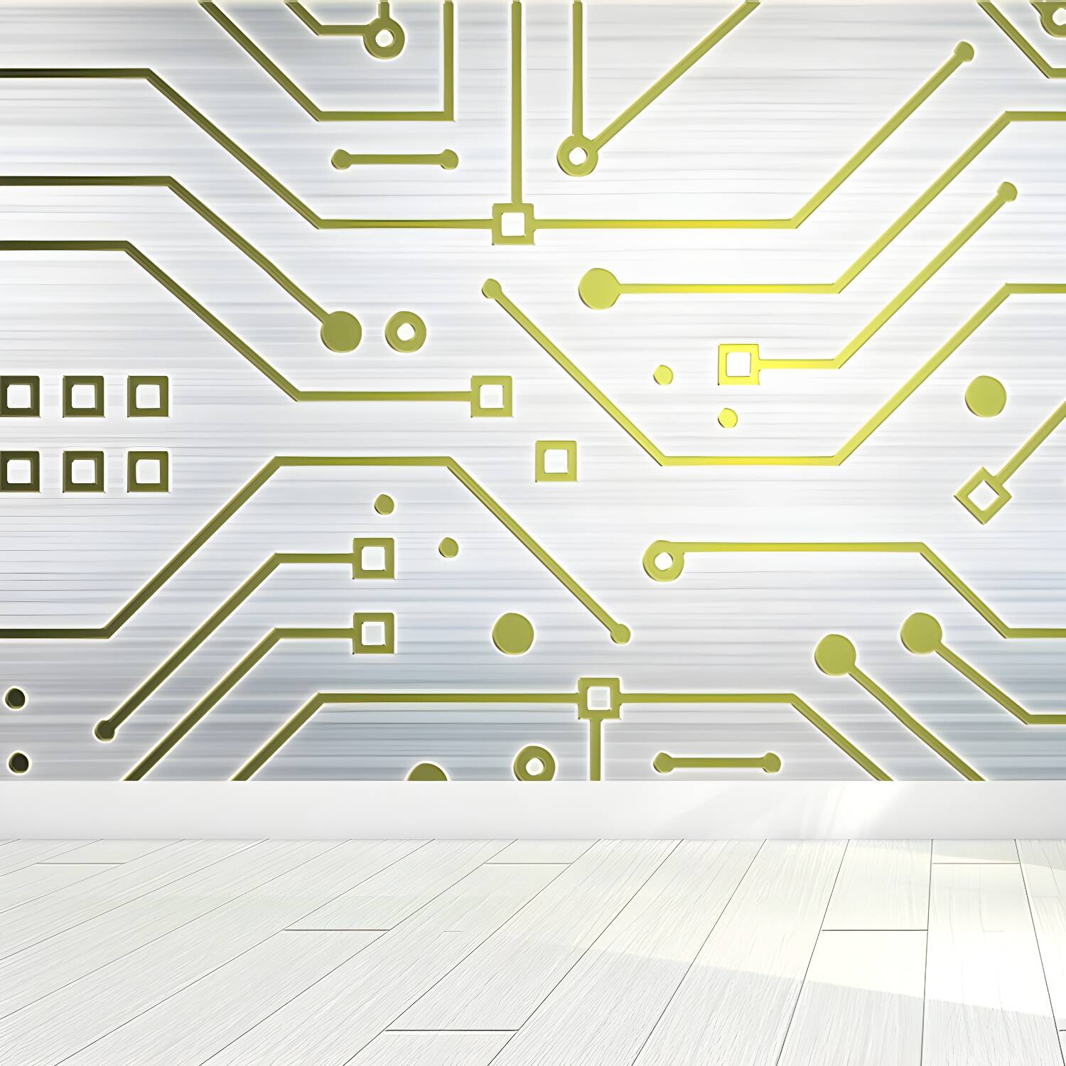Industrial Circuit Board Mural Non-Woven Texture Waterproof Light Gray Wall Art for Bedroom