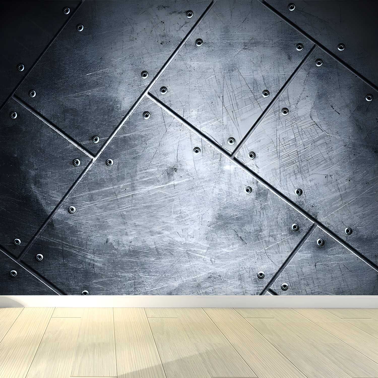Gray Geometry Pattern Mural Moisture Resistant Industrial Bathroom Wall Covering