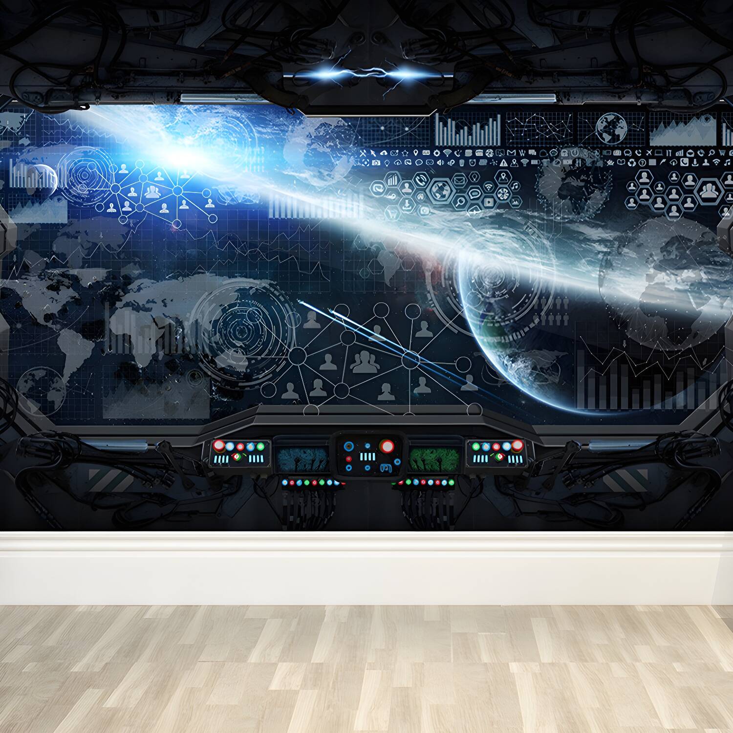 Space Capsule View Mural Wallpaper Sci-Fi Moisture Resistant Wall Art for Kids Room