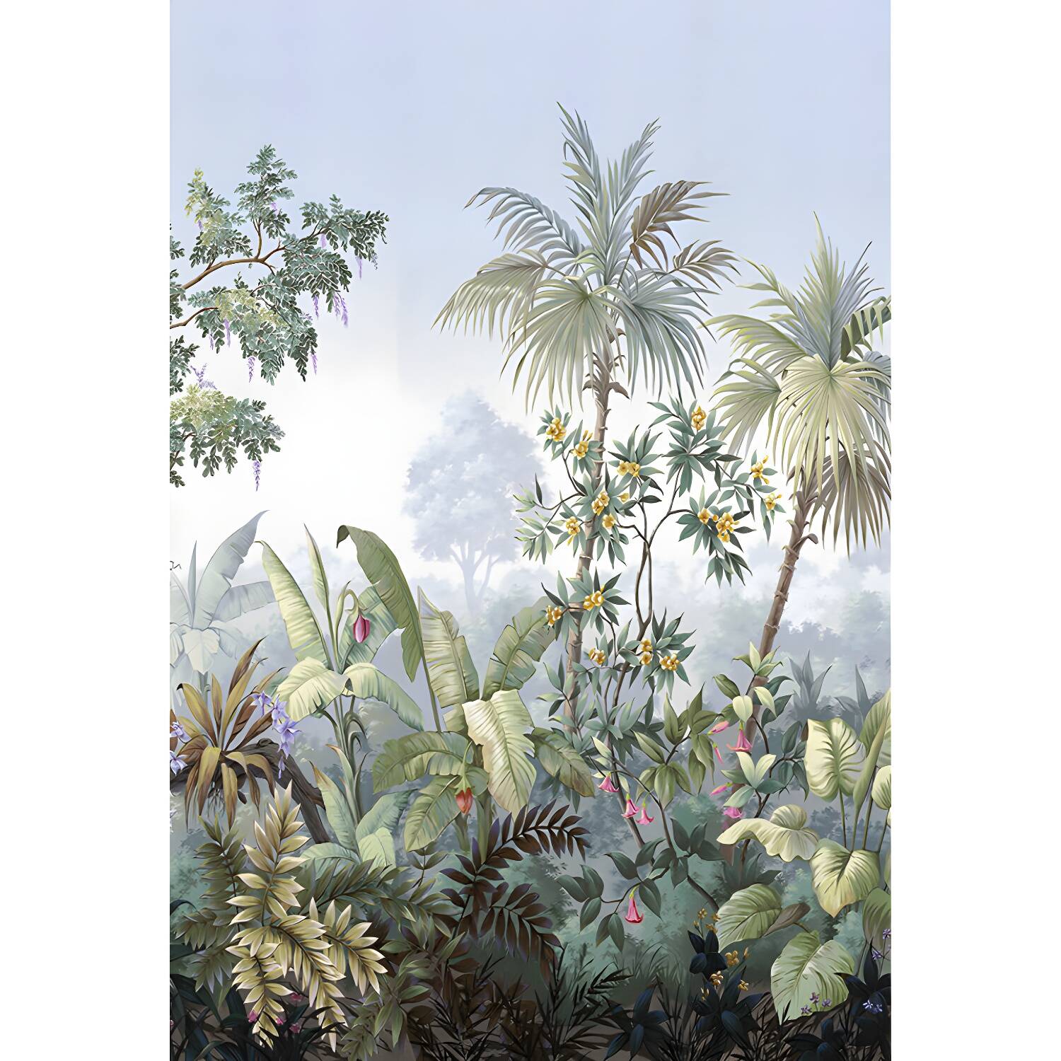 Green Tropical Wall Mural Decal Full Size Botanical Wall Decor for House Interior
