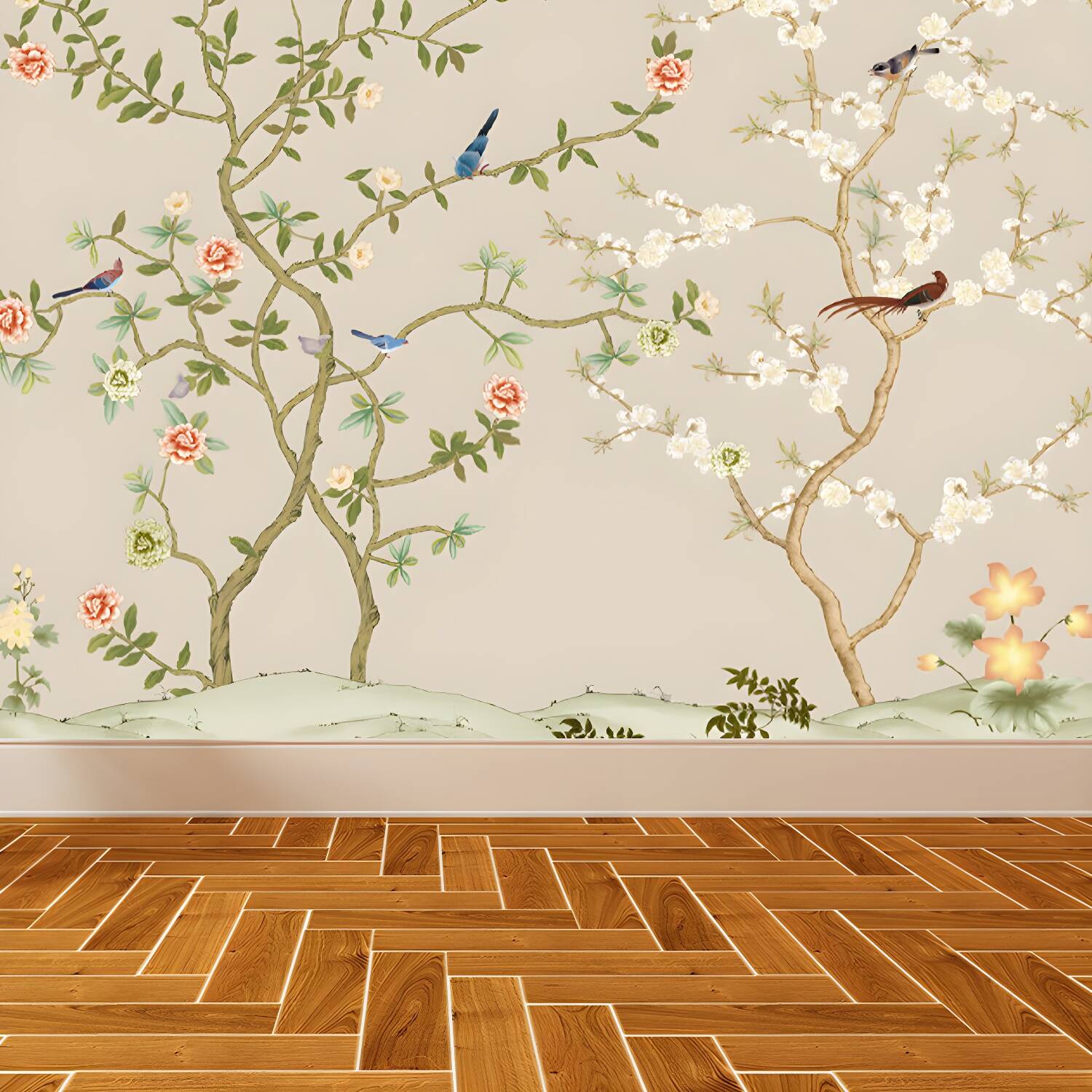 Large Flower Tree Mural Wallpaper Modern Luxuriant Botanical Wall Decor in Green