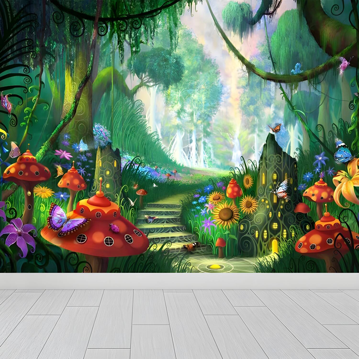 Green Wonderland Wall Mural Decal Moisture Resistant Kids Style Bedroom Wall Art