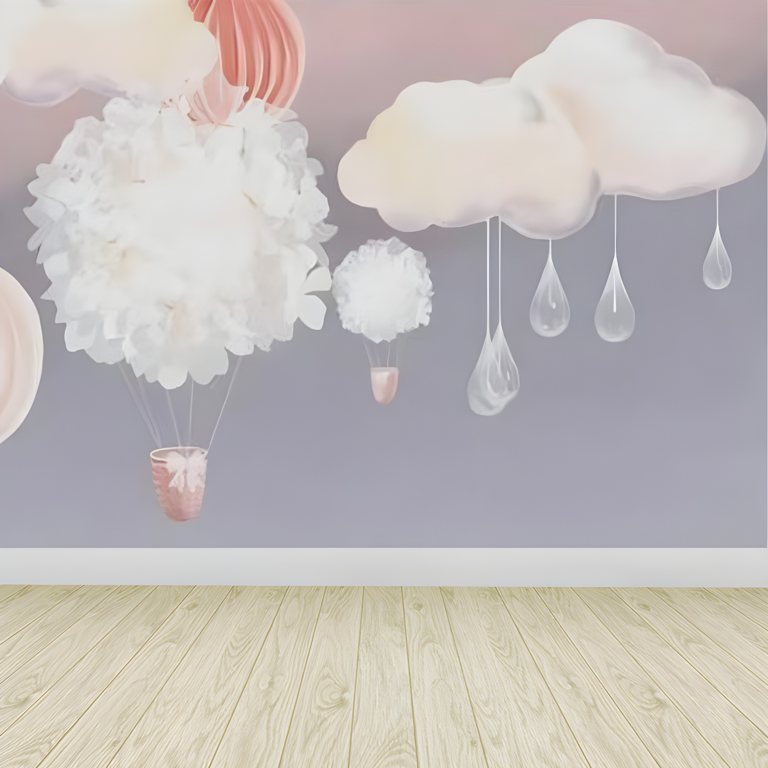 Balloon and Cloud Print Mural Cartoon Washable Baby Room Wall Covering, Made to Measure