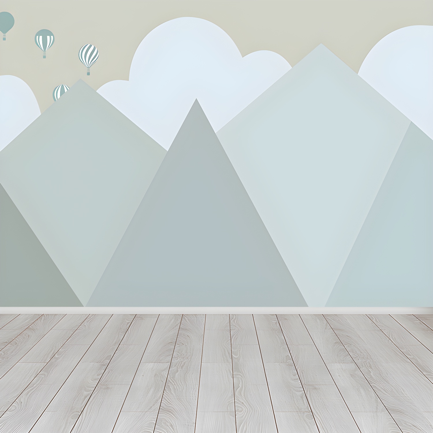 Cartoon Mountain Landscape Mural Non-Woven Moisture Resistant Grey Wall Decor for Home