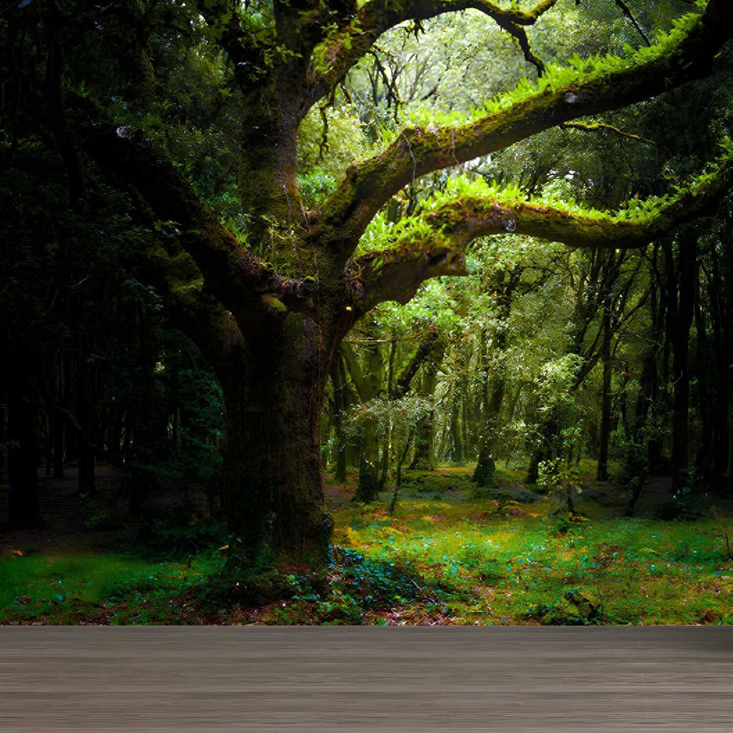 Extra Large Forest Trees Mural Green Non-Woven Wall Art for Indoor Decor, Custom Printed