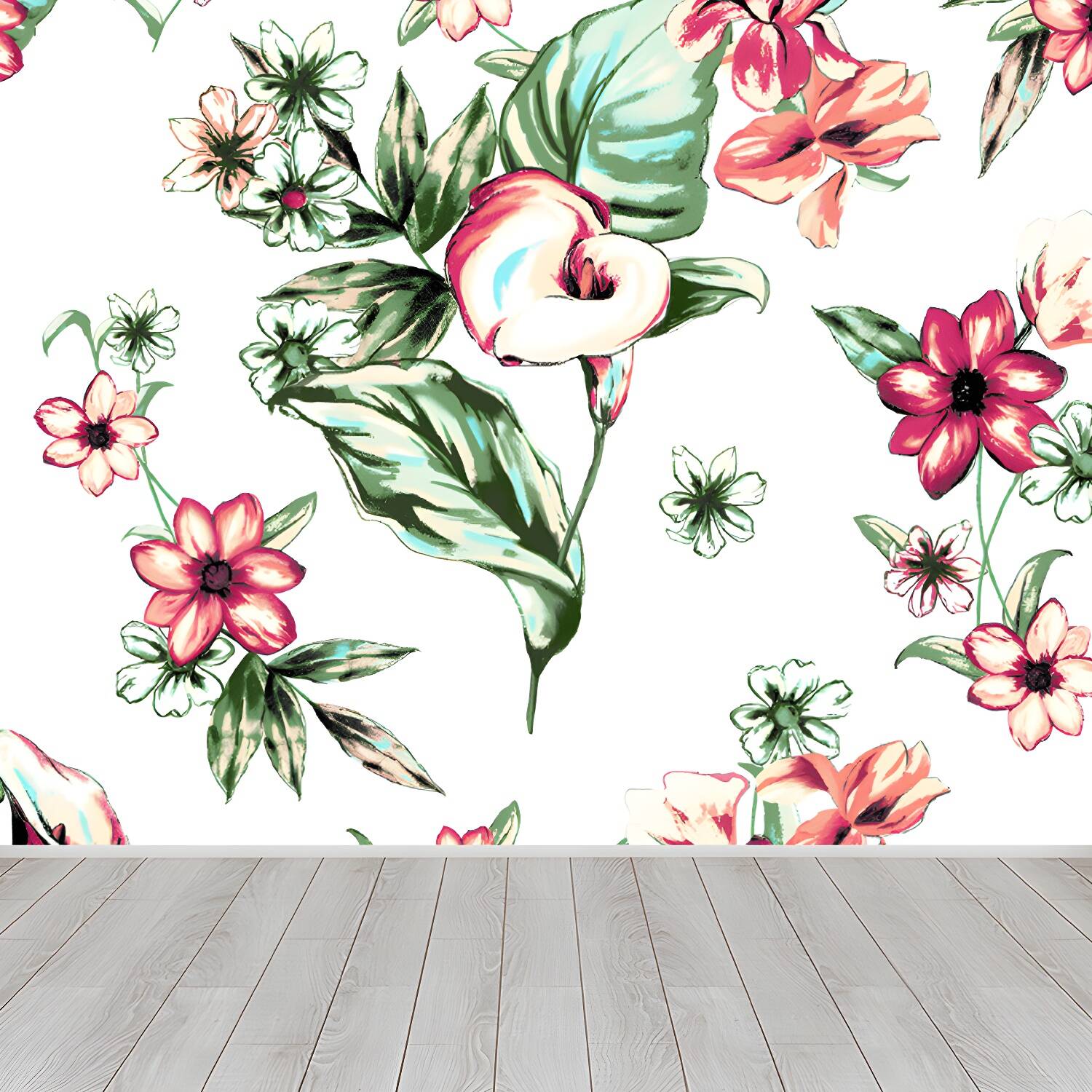 Soft Colour Tropical Mural Wallpaper Big Botanical Leaves Wall Covering for Playroom