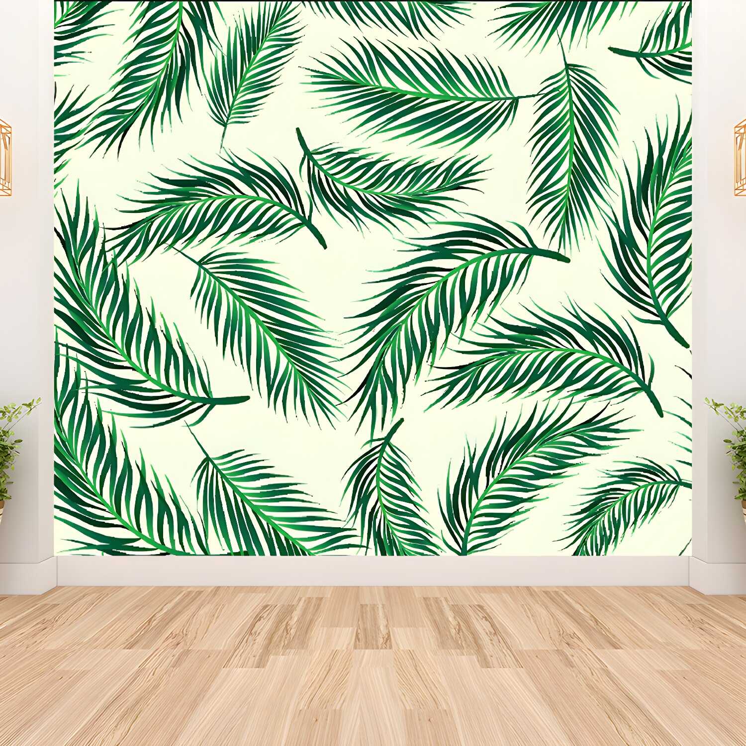 Non-Woven Ornamental Wall Mural Tropical Botanical Leaves Wall Covering, Personalised