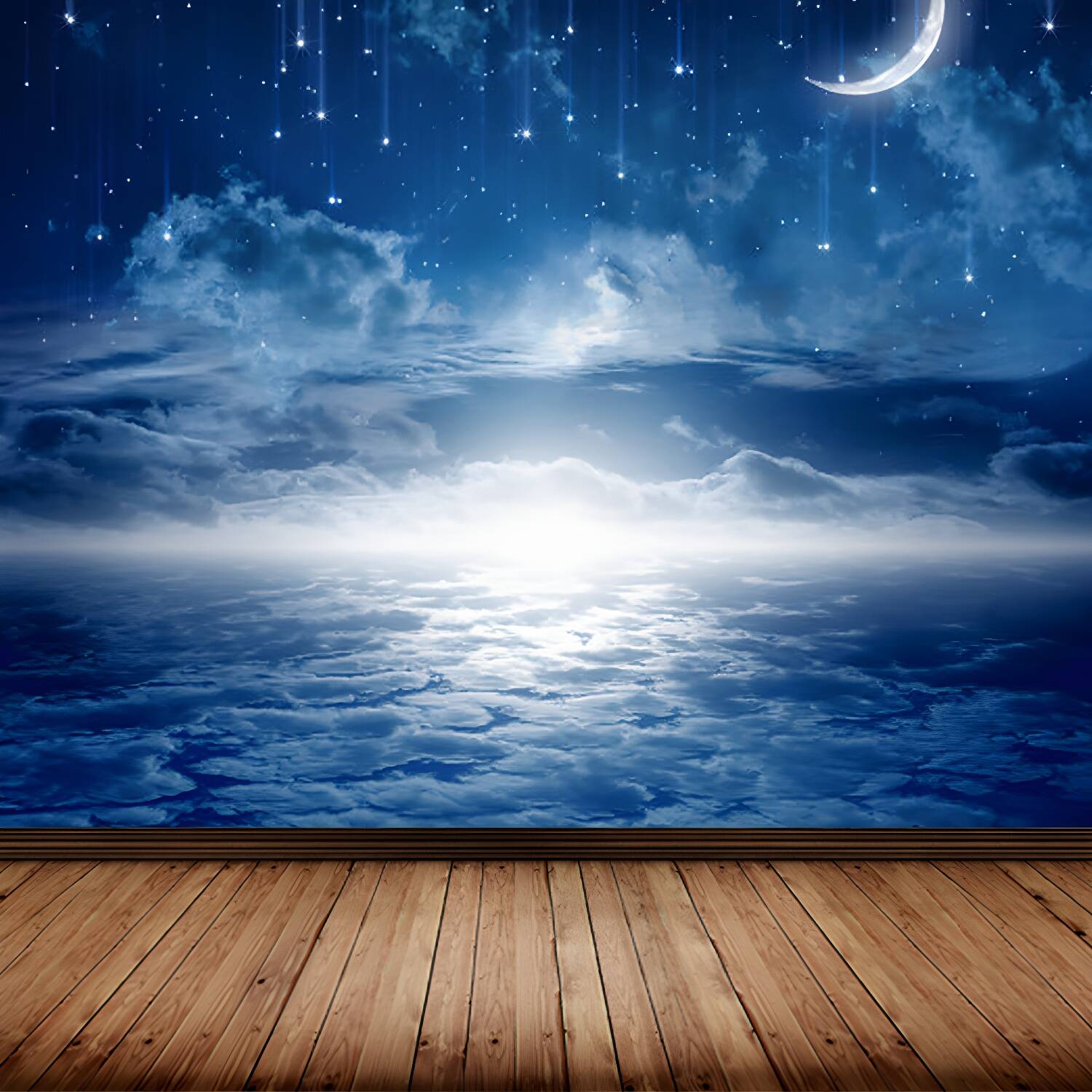 Bright Moon Scene Mural Wallpaper Contemporary Style Non-Woven Material Wall Covering