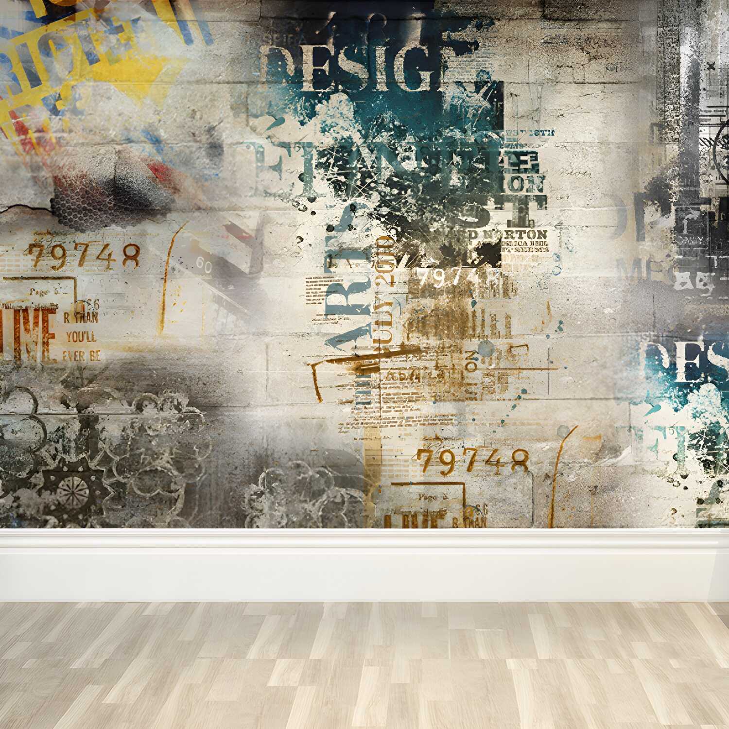 Cool Graffiti Mural Wallpaper Boys Bedroom Faux Metal Wall Covering, Made to Measure