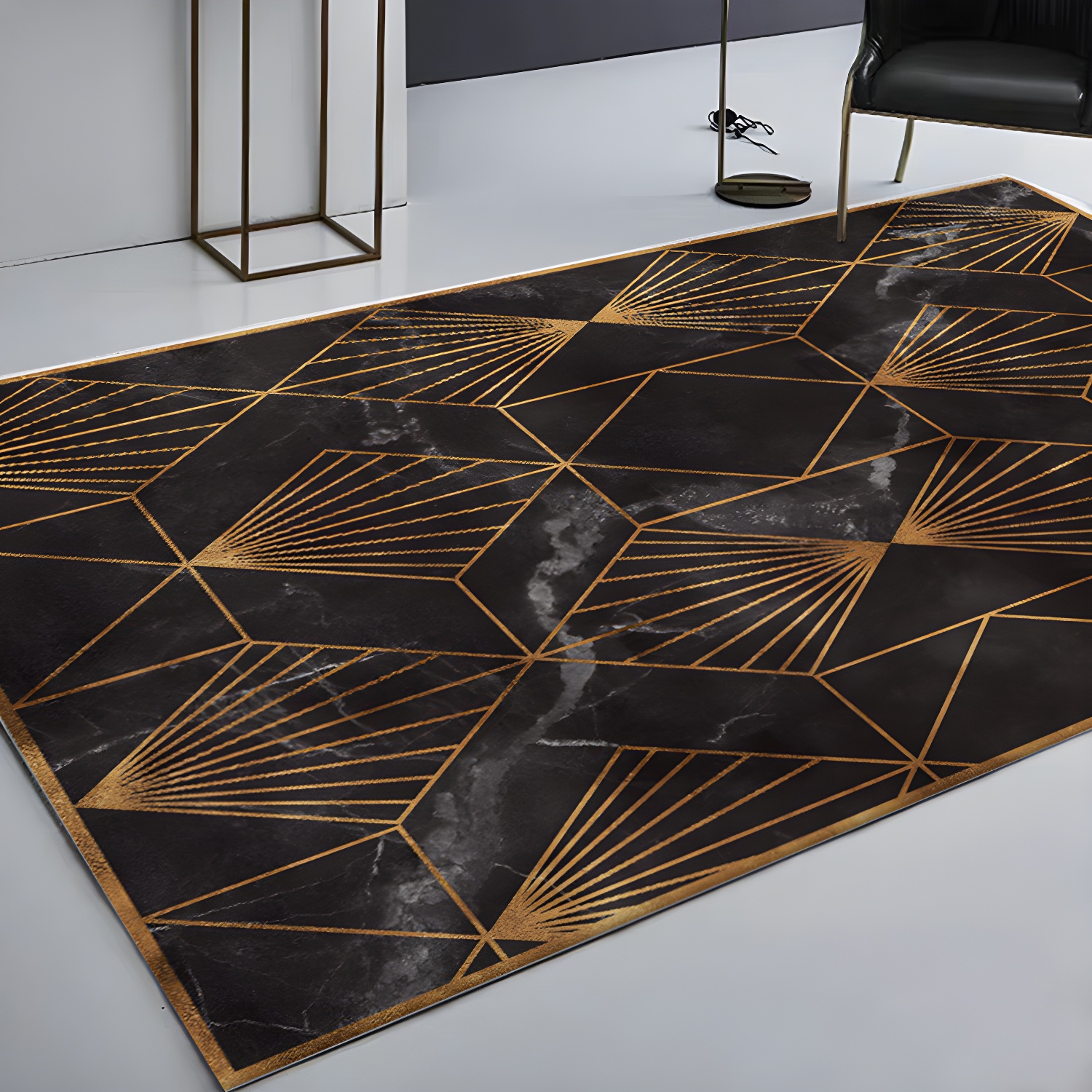 Stylish Geometric Pattern Rug Black Nordic Rug Polyester Washable Non-Slip Pet Friendly Carpet for Living Room
