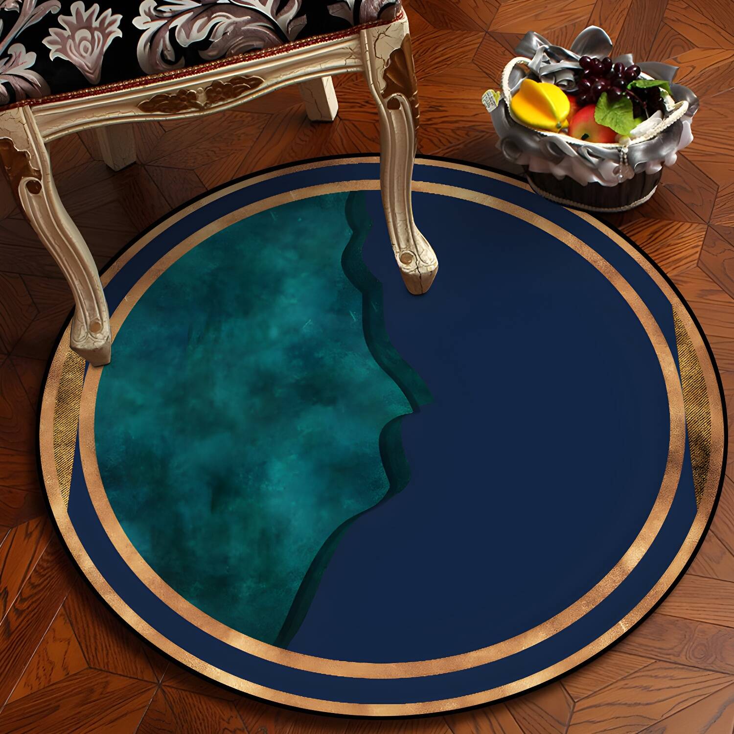 Fancy Abstract Rug Blue Modern Rug Polyester Pet Friendly Washable Non-Slip Area Rug for Decoration