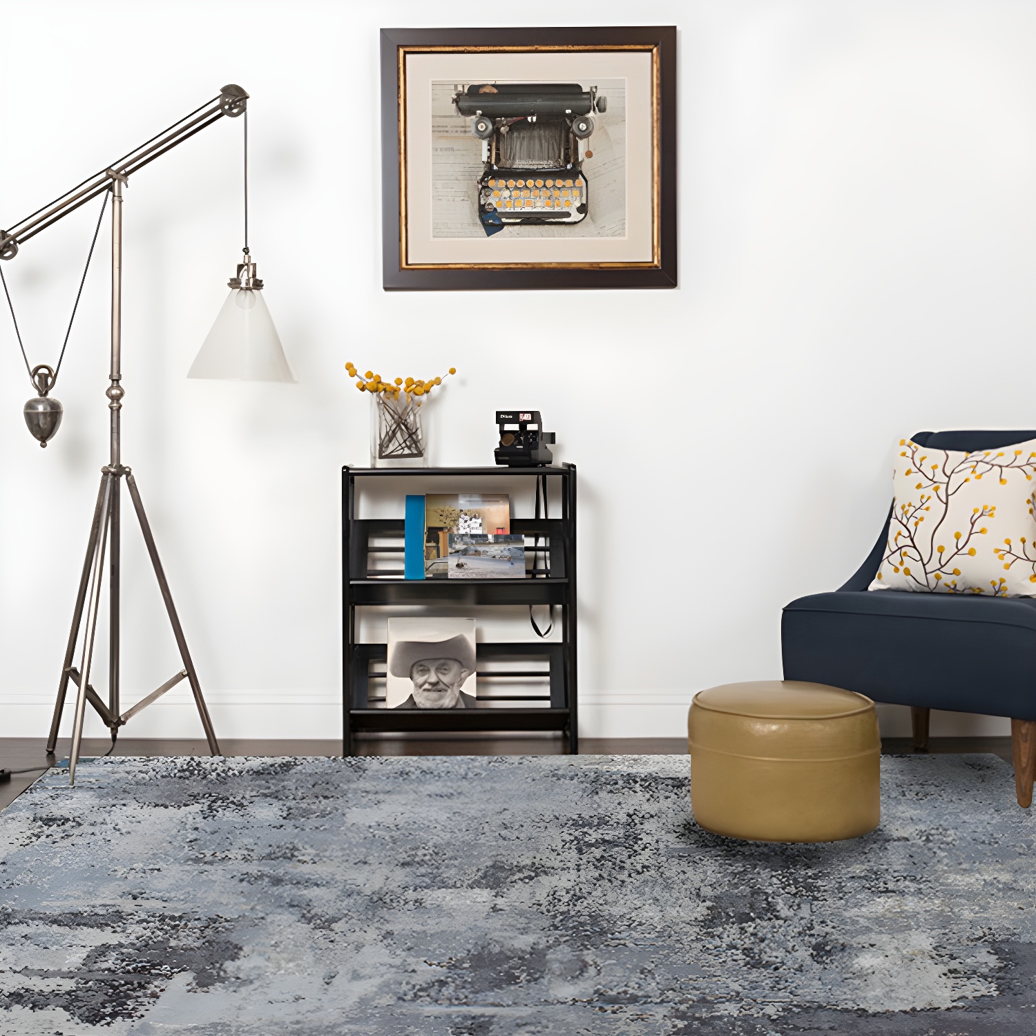 Grey Industrial Style Rug Polyester Abstract Carpet Pet Friendly Washable Non-Slip Area Rug for Bedroom