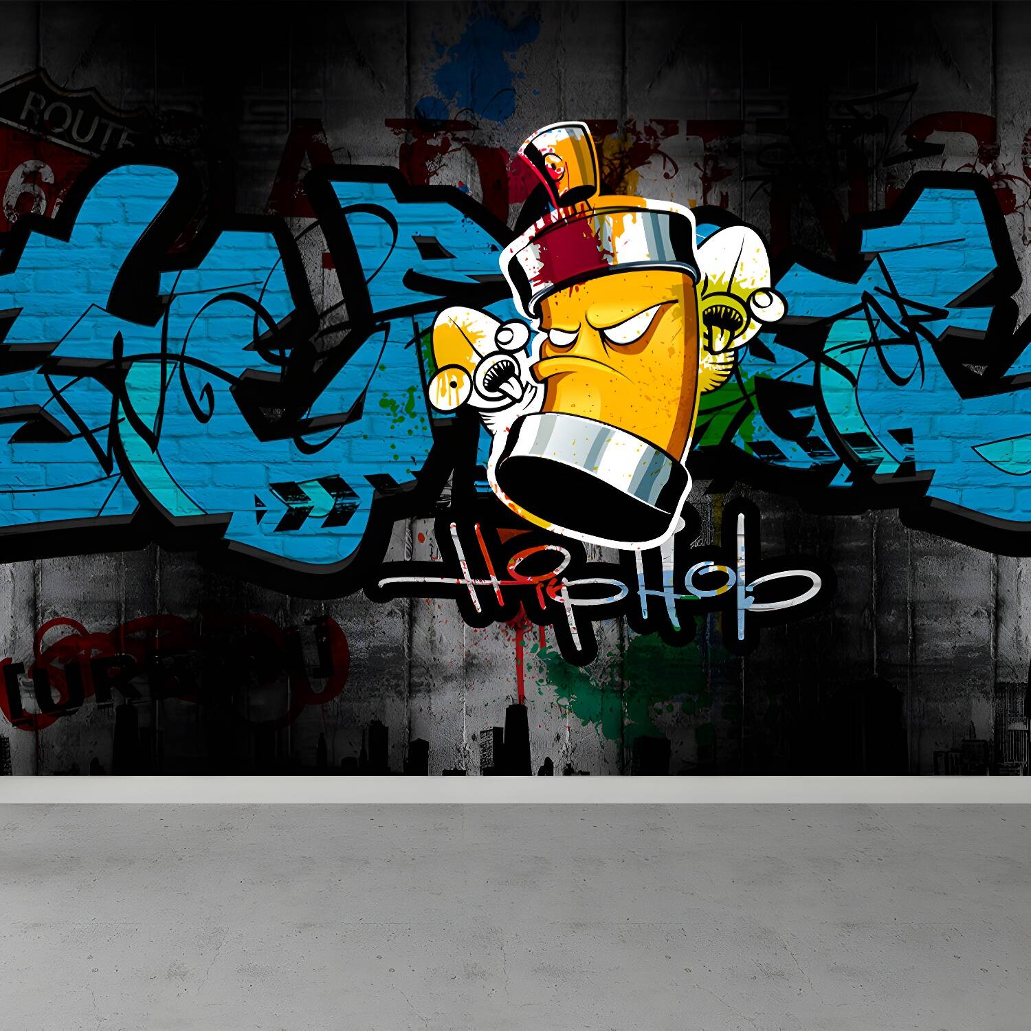 Cartoon Print Mural Decal Graffiti Non-Woven Fabric Textured Wall Covering in Soft Colour